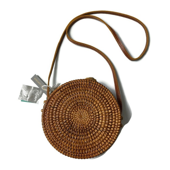 Hand Crafted Handbags - Round Rattan Straw Woven Shoulder Bag